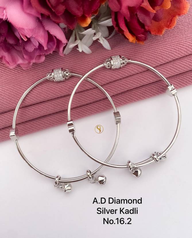 AD Diamond Design Silver Kadli Type Bangles Wholesale Price In Surat
